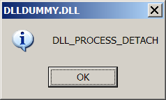 [Screen shot of DLLDUMMY.DLL loaded and executed via MSIEXEC.EXE, REGSVR32.EXE or RUNDLL32.EXE]