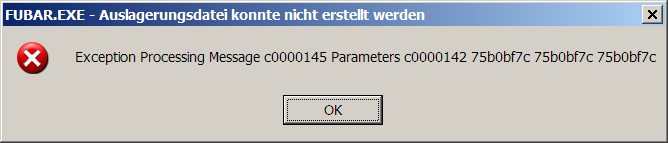 [Screen shot of bogus error message for NTSTATUS 0xC0000145 alias STATUS_APP_INIT_FAILURE]