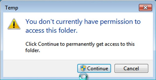 [Screen shot of message box from 'Windows Explorer' of Windows Vista for granting permanent full access]