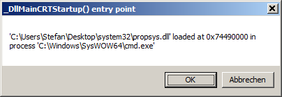 [Screen shot of message box from bogus 'PropSys.dll' on Windows 7]