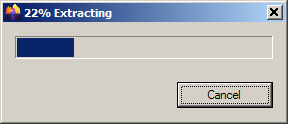 [Screen shot of self-extractor progress dialog box on Windows 7]