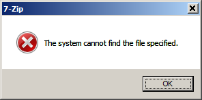 [Screen shot of self-extractor error message box 'File not found' on Windows 7]